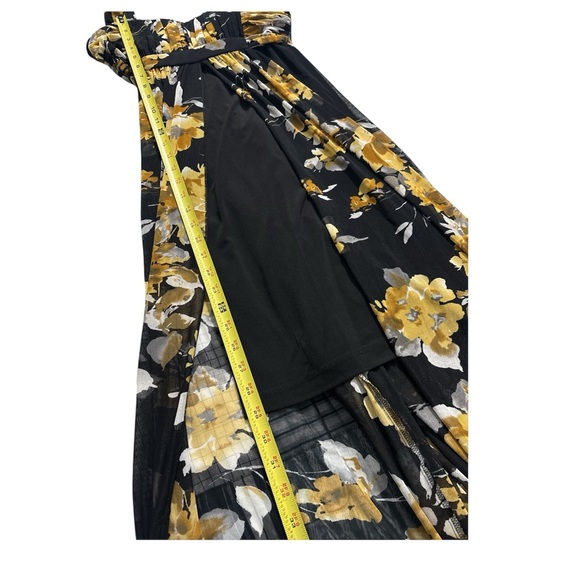 NWT Connected Apparel Y2K Babydoll Mustard Floral Chiffon Overlay Maxi Dress 12 - Picture 10 of 12